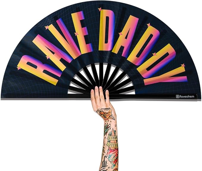 UV Glow Rave Fan, Bamboo Folding Clack Hand Fans Foldable by Raveahem