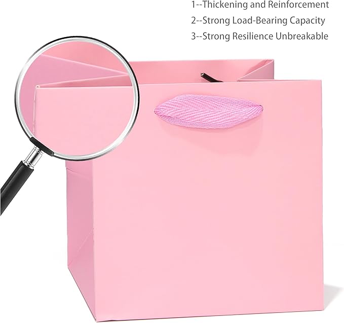 Pink Paper Gift Bag 10 in Paper Gift Box Large Square Bottom Kraft Paper Bags - Image 6