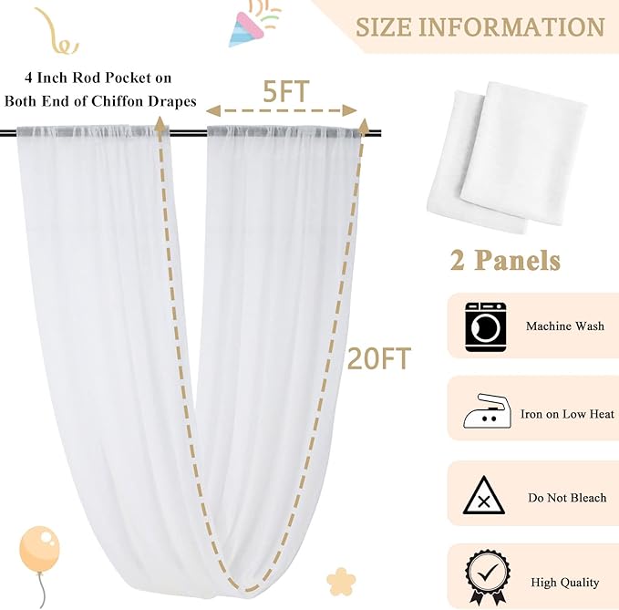 MODFUNS Wedding Ceiling Drapes White Wedding Arch Draping Fabric 2 Panels 5x20 - Image 3