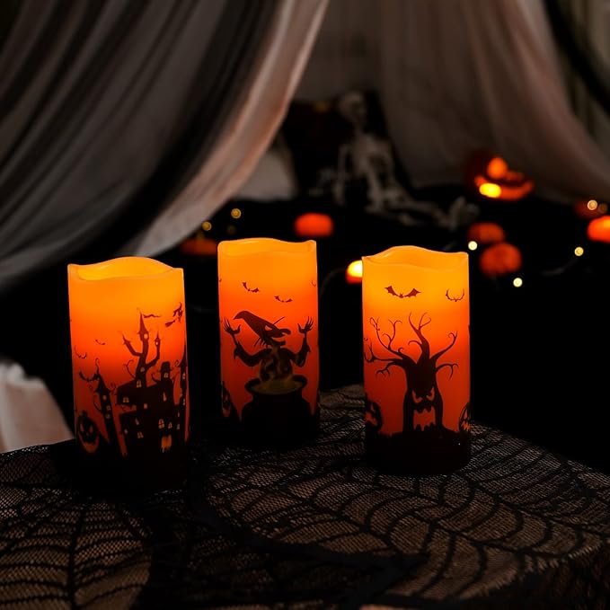 Homemory Halloween Candles, Real Wax Flickering Battery Operated LED Pillar - Image 2
