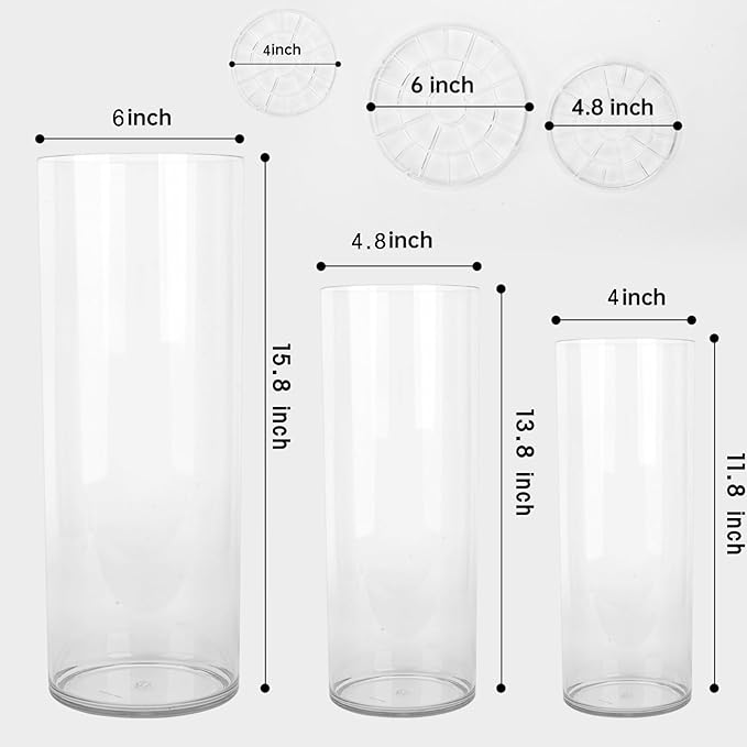 3 Large Acrylic Cylinder Clear Vase - Image 5
