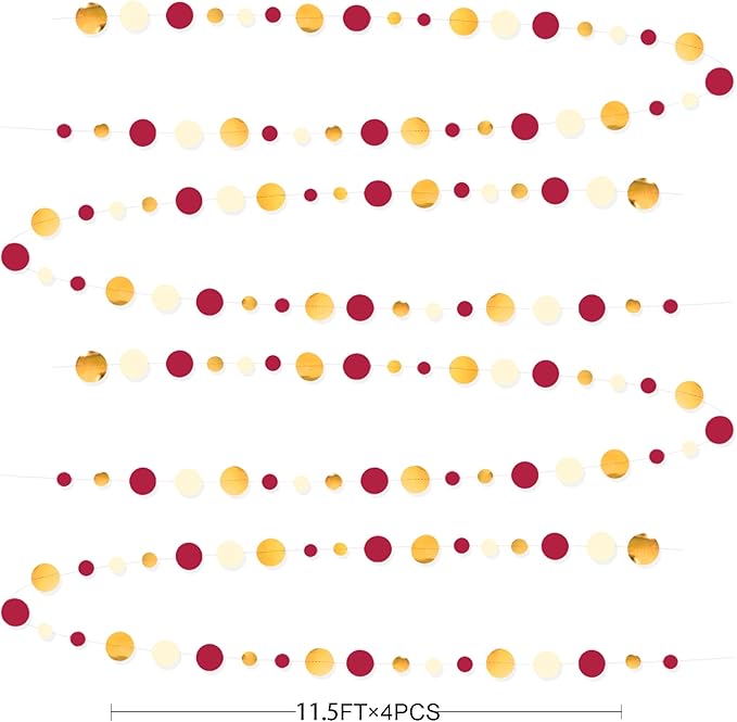 46 Ft Maroon Gold Party Decorations Burgundy Gold Beige Polka Dot Garland - Image 2