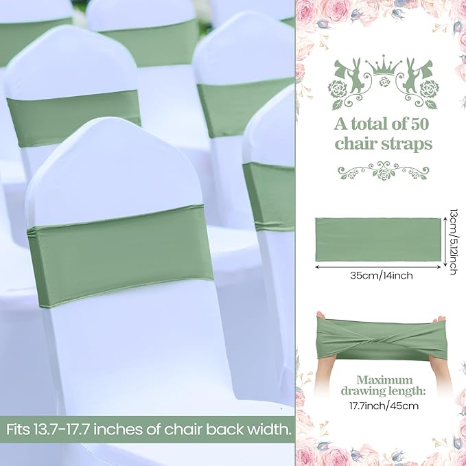 Kinlop 50 Pcs Spandex Chair Sashes Bows Chair Bands Slider Sashes - Image 2