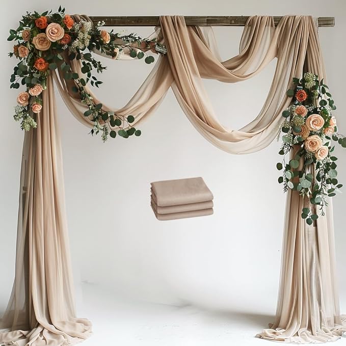 Wedding Arch Draping Fabric 3 Panels 28.7" x 20FT Nude Sheer Chiffon Backdrop by Xiomot