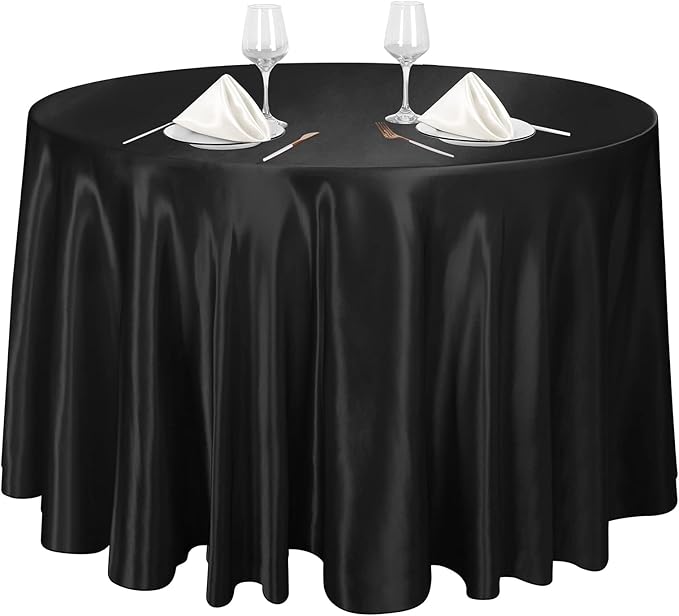 Ruisita 120 Inches Round Satin Tablecloths Black Overlay Round Satin Table by Ruisita
