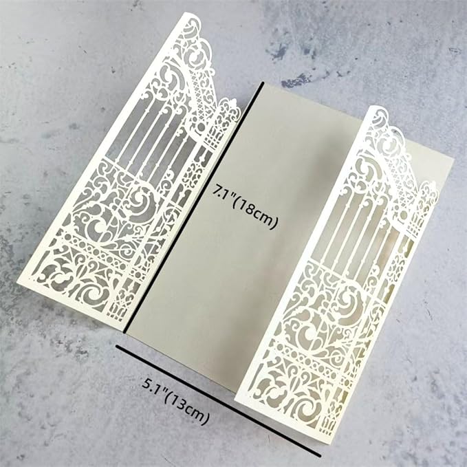 MillaSaw Pearl Ivory Laser Cut Wedding Invitation Card Fence Design - Image 3