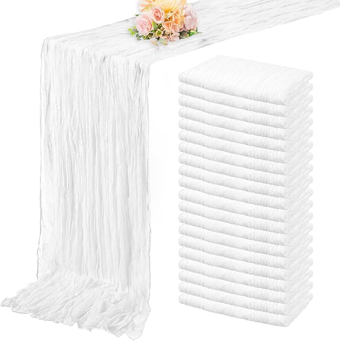 10FT 20 Pack White Cheesecloth Table Runner 20 x 120 Inch Long Rustic Gauze by FoliafeelHome