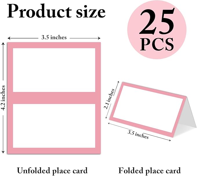 25 Pack Blush Pink Border Place Cards, Editable Name Cards - Image 2