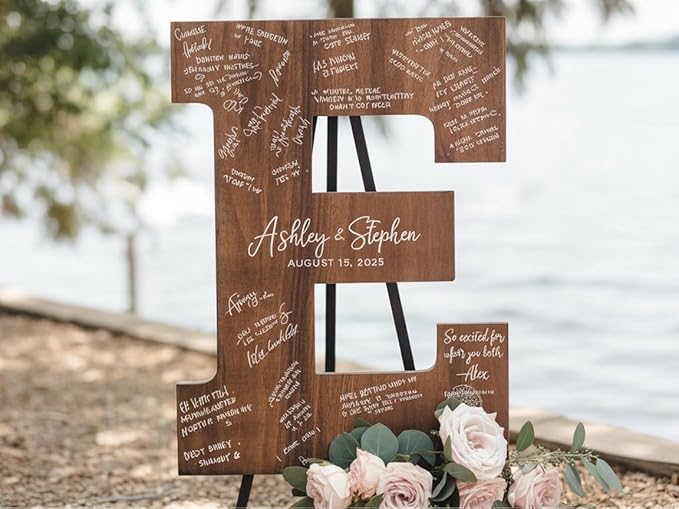 NAZENTI Wedding Guest Book Alternative Wooden Letter Personalized, Custom - Image 3