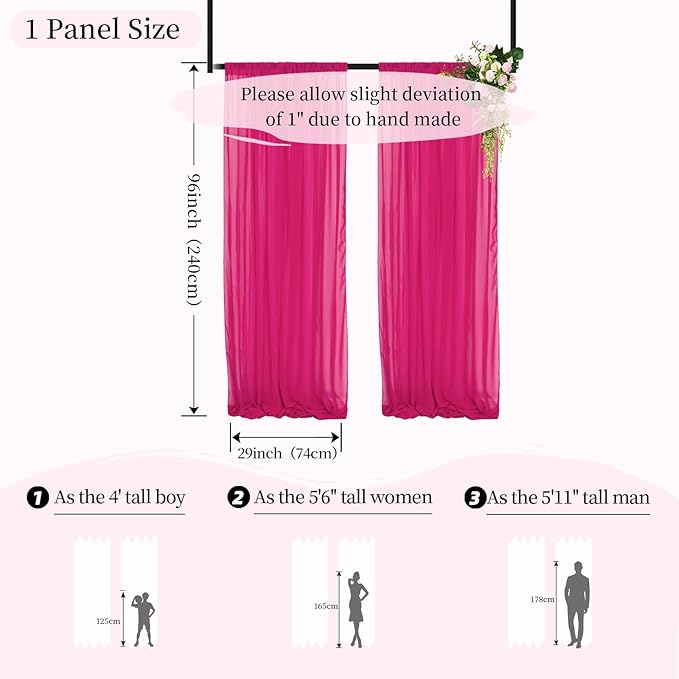 DUOBAO Hot Pink Chiffon Backdrop Curtains - Image 3