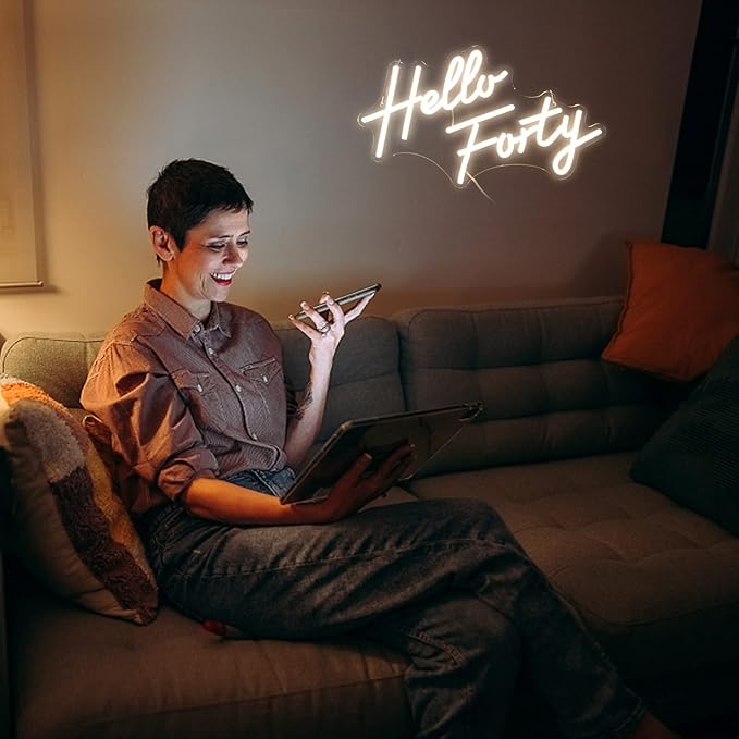 LED Hello Forty Neon Sign 16.5x9.4 inch - Image 6