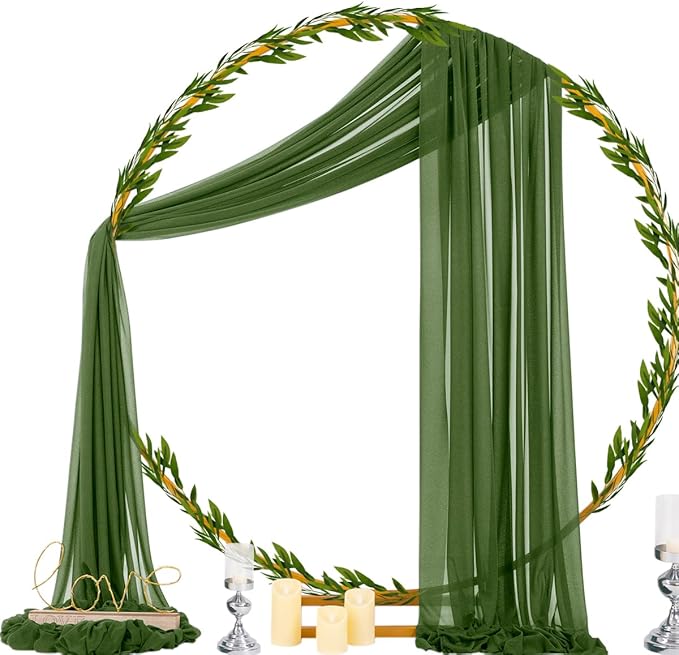 Socomi Olive Green Wedding Arch Draping Fabric 29" x 20Ft 1 Panel Sheer Outdoor - Image 4