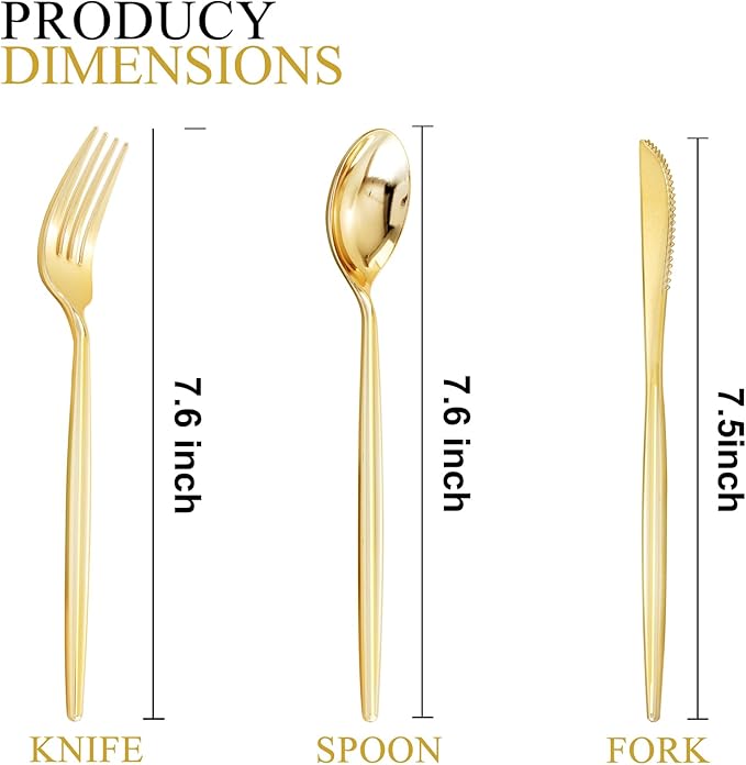 SUT 150PCS Gold Plastic Silverware, Plastic Utensils, Disposable Utensils Heavy - Image 5