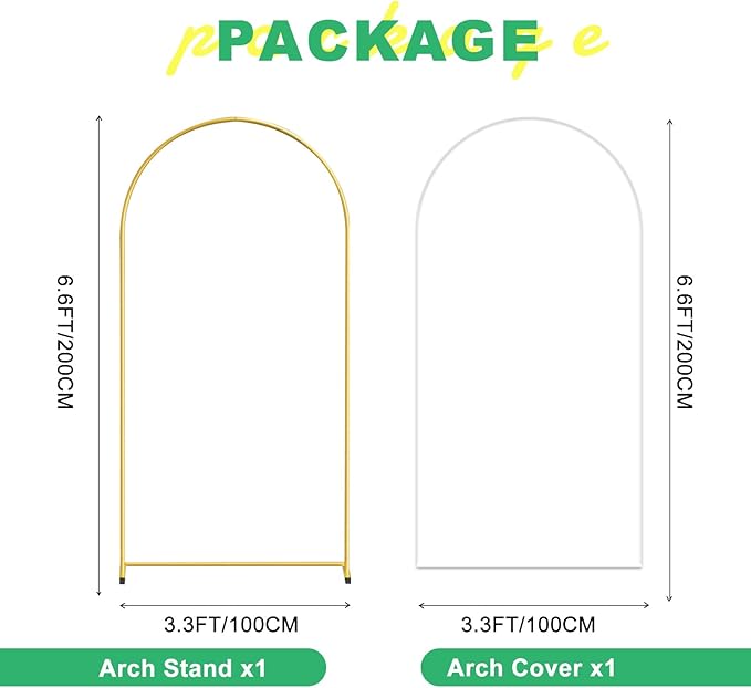 Metal Arch Backdrop Stand and Cover Set, 6.6FT White Reusable Spandex Fitted - Image 2