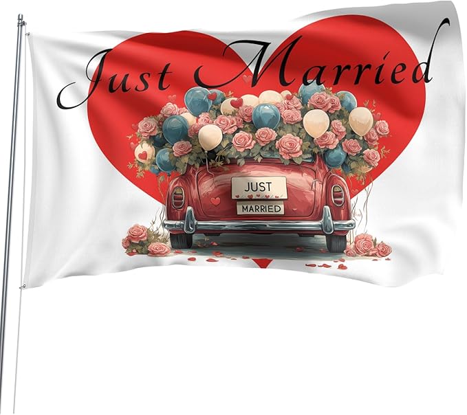 Heart Just Married Flag Banner Outdoor Indoor Decoration Flag 3x5 FT Double by Kisstarry