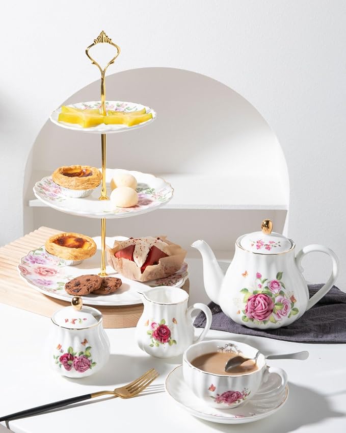 Sweejar 3 Tier Ceramic Cake Stand Wedding, Dessert Cupcake Stand - Image 7