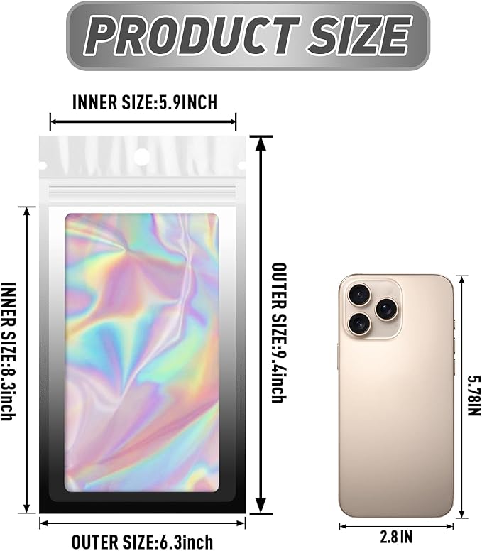 Funfery 100 Pack Gradient Holographic Bags, Resealable Bags - Image 2