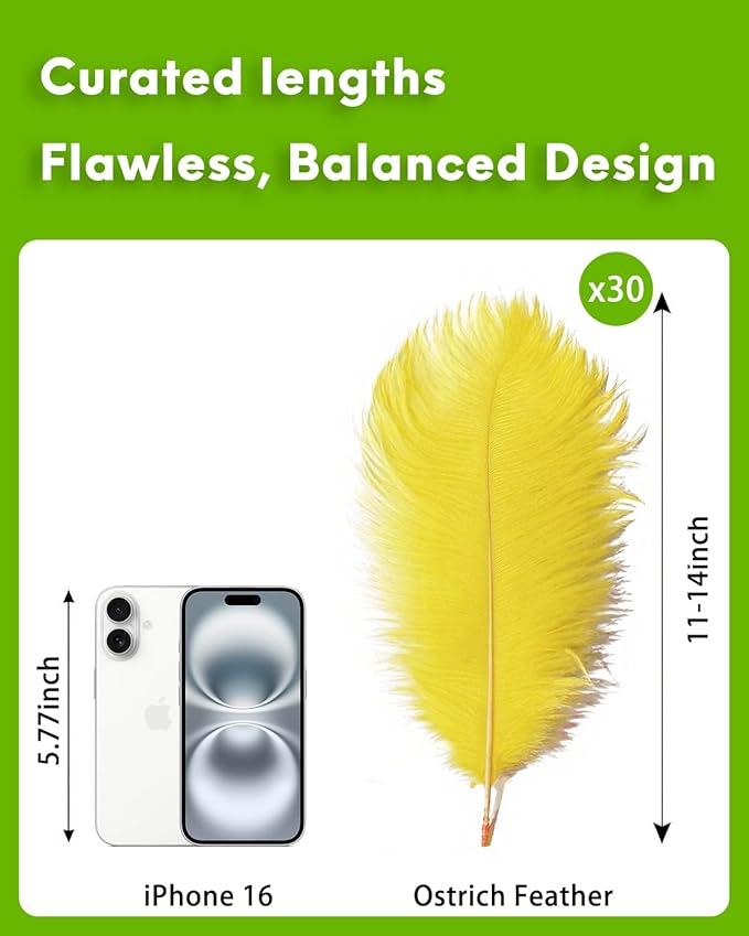 NEWONG 30pcs Yellow Ostrich Feathers Natural Bulk 11-14inch Vase Craft Wedding - Image 2