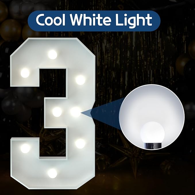 Marquee Numbers 3 Feet Tall Big Light Up Numbers 3rd 13th 30th Happy Birthday - Image 2