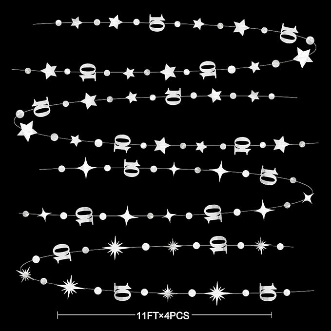Silver 10th Birthday Decorations Number 10 Circle Dot Twinkle Star Garland - Image 2