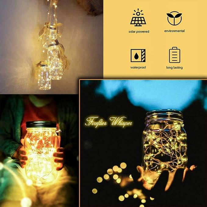SunKite Solar Mason Jar Lights, 12 Pack 30 LED Waterproof Fairy Firefly Jar - Image 7