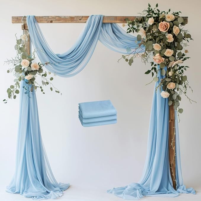 Wedding Arch Draping Fabric 3 Panels 28.7" x 20FT Baby Blue Sheer Chiffon by Xiomot