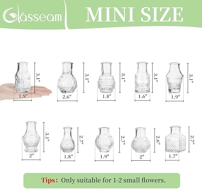 Glasseam Small Bud Vases for Centerpieces: 20PCS Mini Clear Glass Vase Set for - Image 4