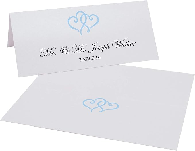 Linked Hearts Place Cards, Light Blue, Pre-cut and Scored - Image 2