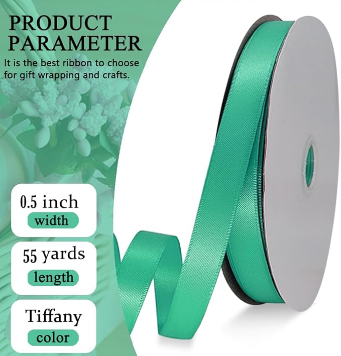 Aqua Satin Ribbon Double Faced Satin 1/2 inch x 55 Yards Polyester Ribbon - Image 2