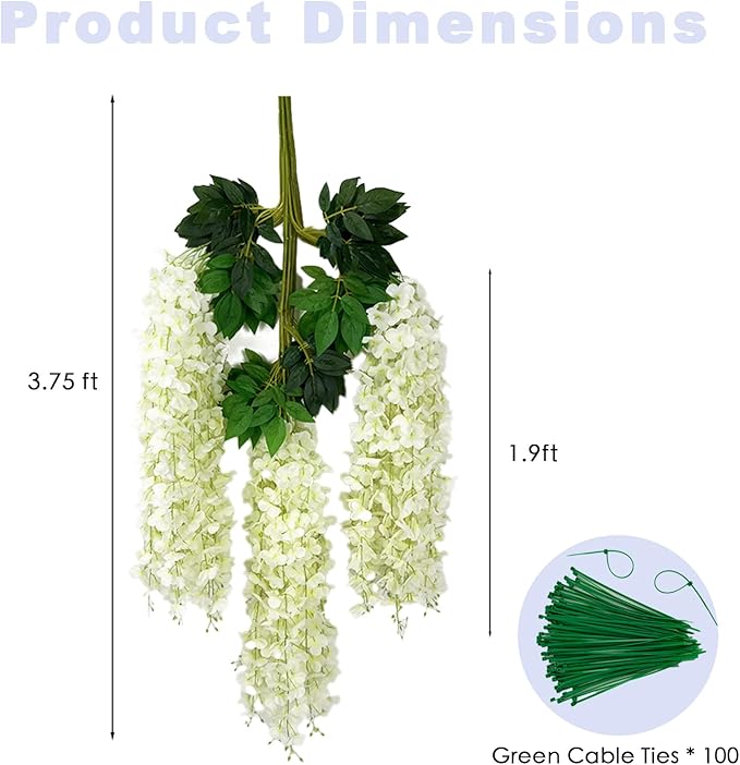 48 Pcs of Wisteria Hanging Flowers, 3.75 Ft Fake Flower Strings, Artificial - Image 3