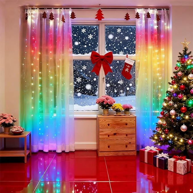 300LED Fairy Curtain Lights, 9.8x9.8Ft Warm White USB Plug in 8 Modes & Timer - Image 2