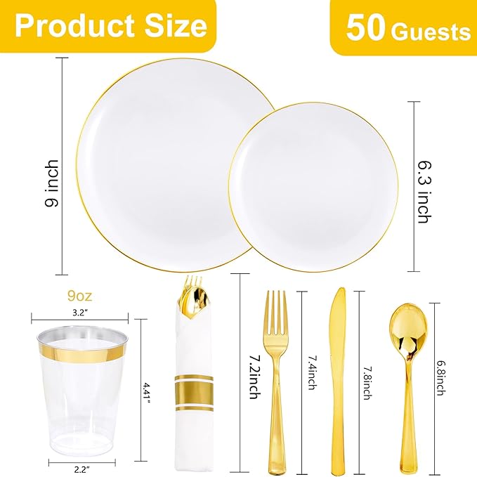 KIRE 350 PCS White and Gold Plates Disposable - Image 3