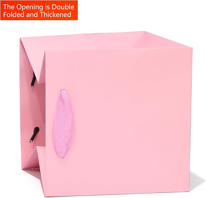 Pink Paper Gift Bag 10 in Paper Gift Box Large Square Bottom Kraft Paper Bags - Image 3
