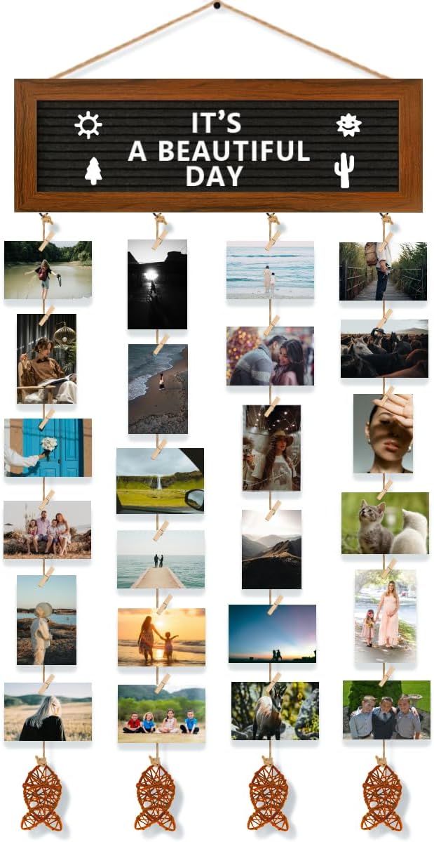 Hanging Photo Display Wall Decor, Picture Frames Collage Felt Letter Board by CJIAWYS