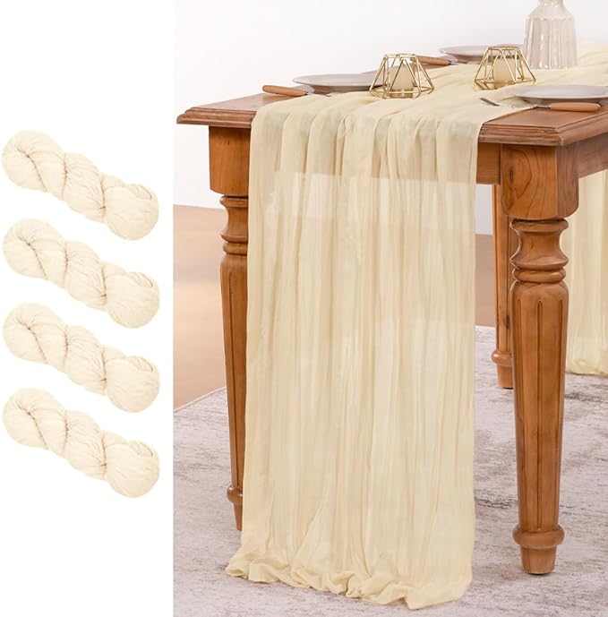 MLMW 4 Pack Beige Table Runner Cheesecloth Boho Gauze Rustic Cheese Cloth Table by MLMW
