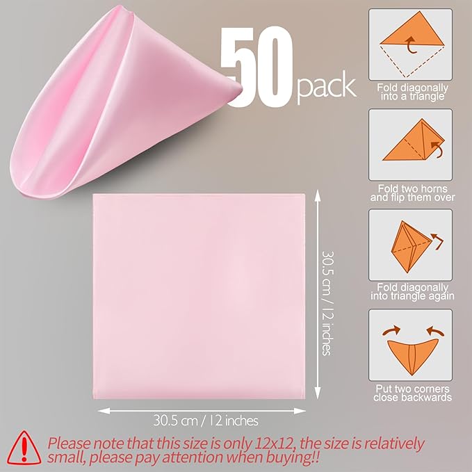 Manyshofu 50 Pieces Blush Pink Satin Napkins - Image 2