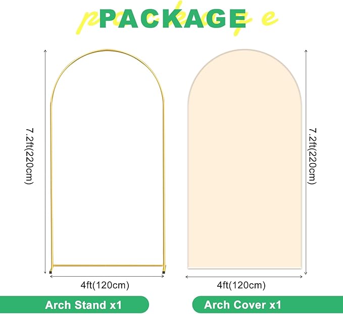 Metal Arch Backdrop Stand and Cover Set, 7.2FT Beige Reusable Spandex Fitted - Image 2