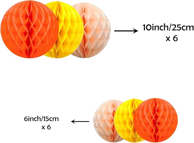 ZOOYOO 12Pcs 6" 10" Honeycomb Balls Decorations Hanging Tissue Paper Pom Poms - Image 2
