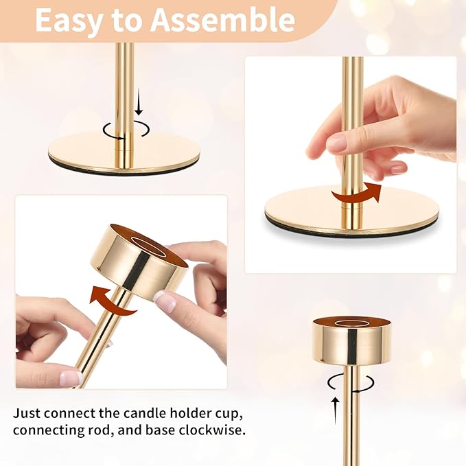 NUPTIO Hurricane Glass Candles Holder: 18 Pcs Gold Taper Candle Stick Holder - Image 9