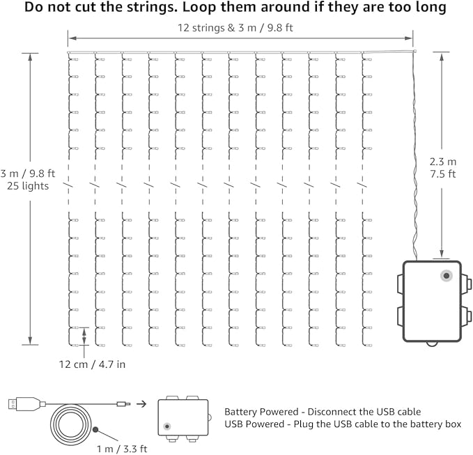 LE Fairy Curtain Lights Battery Operated & USB Plug in, Remote 10 x 10 ft - Image 6