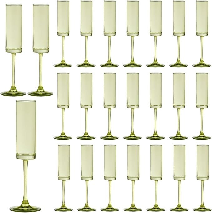 24 Pieces Green Champagne Flutes 6 OZ Straight Sided Wine Glasses Champagne by Unknown