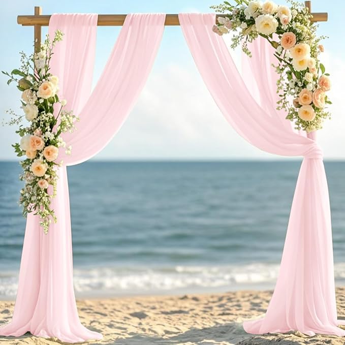 Pink Elegant Arch Draping Fabric Outdoor 1 Panel 29" × 20Ft Sheer Chiffon - Image 5