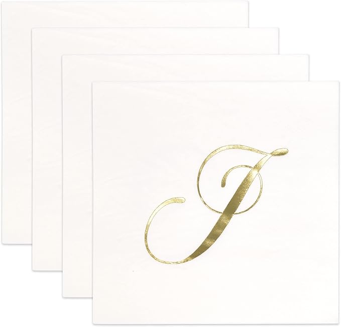 Gift Boutique 100 Gold Foil Monogram J Cocktail Napkins Disposable Paper Hand - Image 6