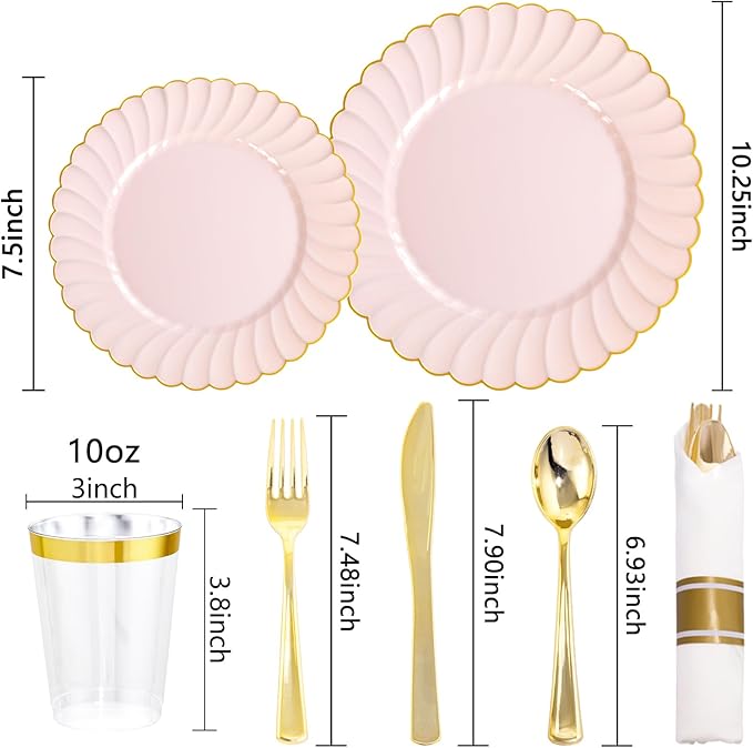 YOUBET 350PCS Pink Scalloped Plastic Plates - Image 2