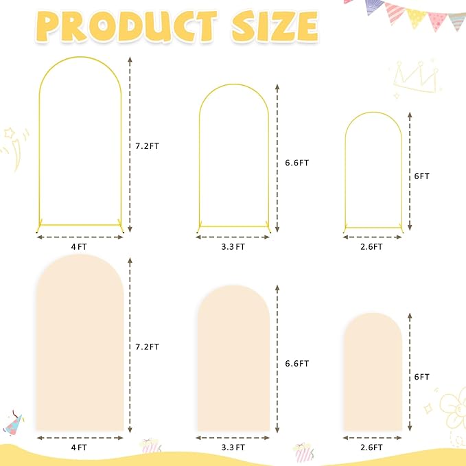 Wedding Arch Stand with Beige Spandex Fitted Arch Backdrop Cover Set 6FT 6.6FT - Image 3