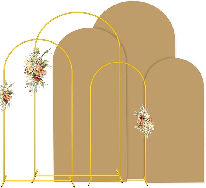 MODFUNS Metal Arch Backdrop Stand and Cover Set 4&5&6ft Khaki Arch Cover Gold by MODFUNS