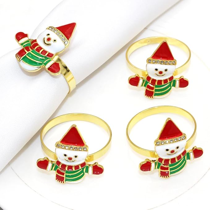 Snowman Napkin Rings Set of 6, Christmas Party Napkin Holder Buckles, - Image 3