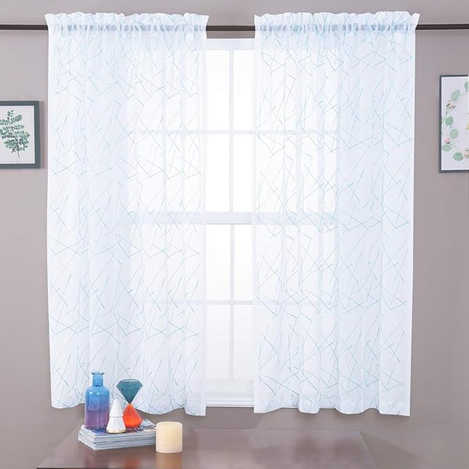 Blue Sheer Curtains 63 Inches, Rod Pocket Voile Drapes - Image 3
