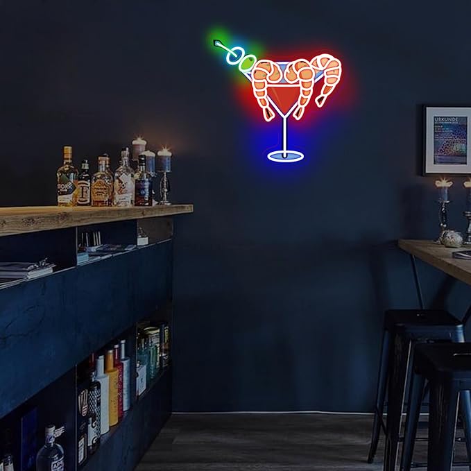 Shrimp Martini Wine Neon Sign, Martini LED Light, Home Party Wall Art, Cocktail - Image 6