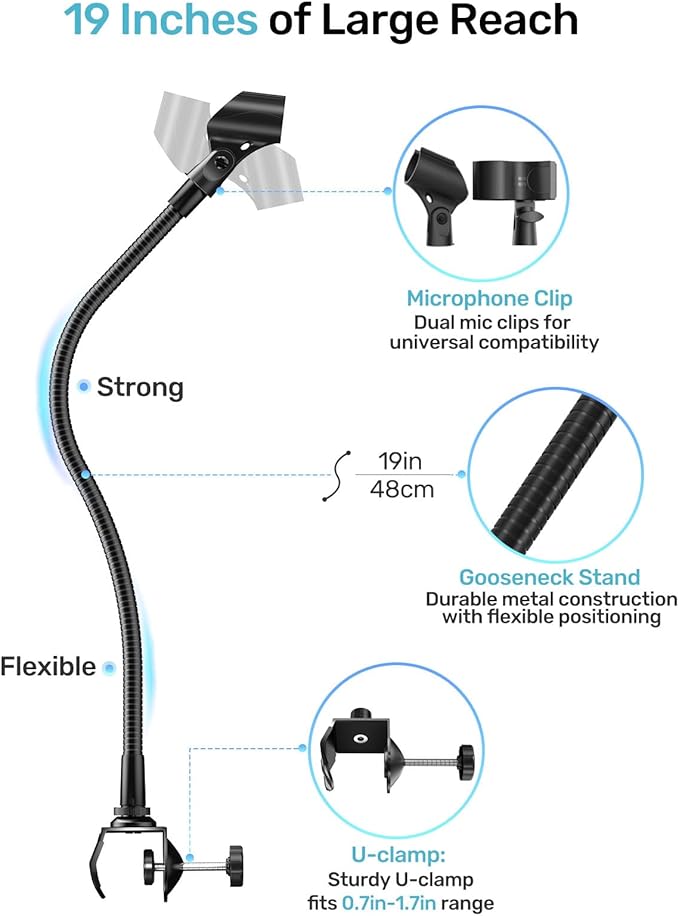 19-inch Gooseneck Microphone Holder Stand, Flexible Mic Arm - Image 3